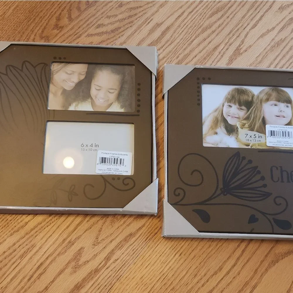 Frame Set for 3 pictures Brown with Black floral Says 'Joy' & 'Cherish'
